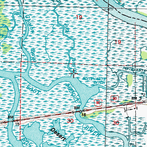 Topographic Map of Jug Bayou, LA