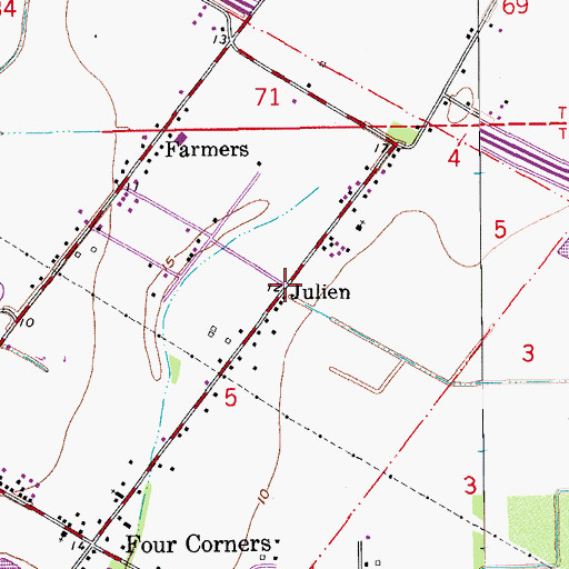 Topographic Map of Julien, LA