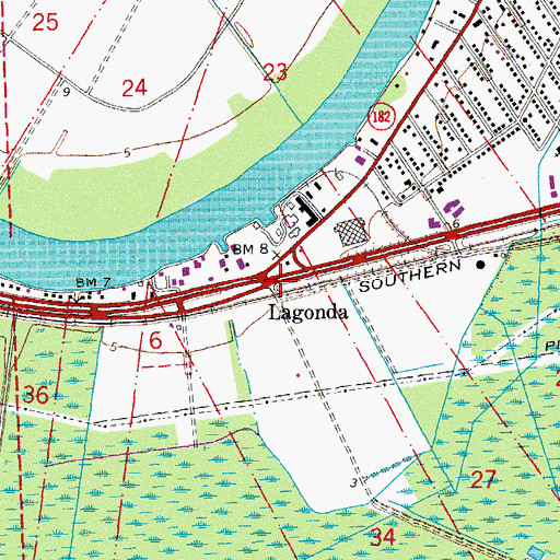 Topographic Map of Lagonda, LA