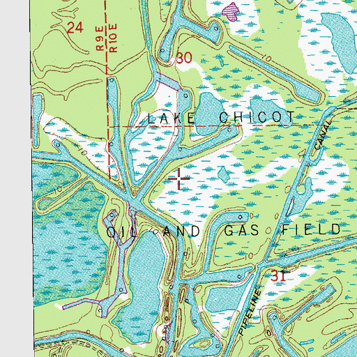 Topographic Map of Lake Chicot Oil and Gas Field, LA