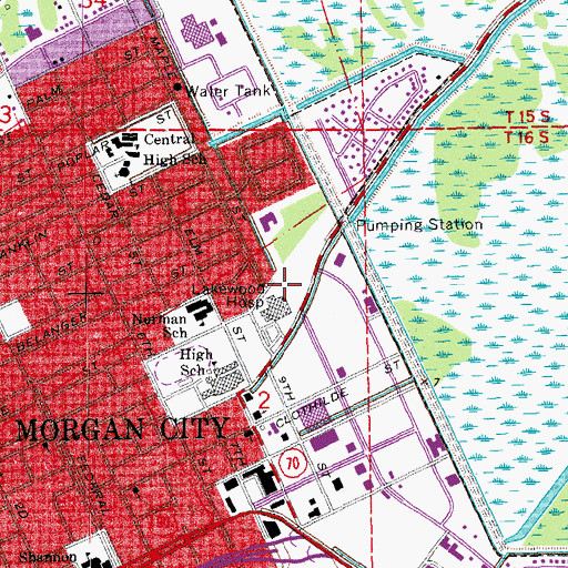 Topographic Map of Teche Regional Medical Center, LA