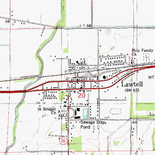 Topographic Map of Lawtell, LA