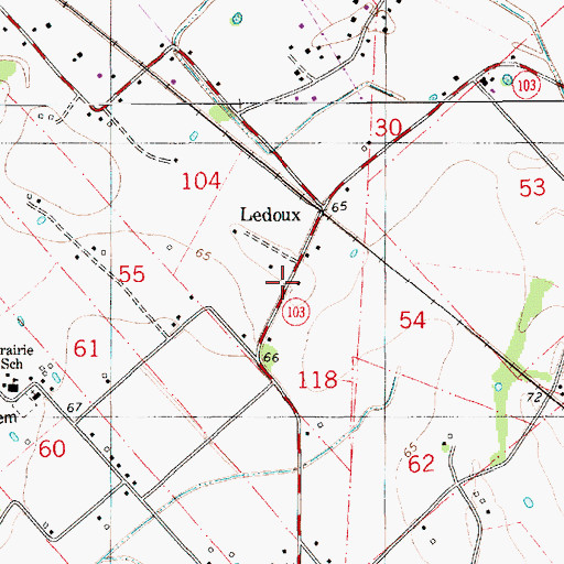Topographic Map of Ledoux, LA