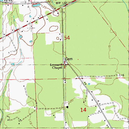 Topographic Map of Leonard Chapel, LA