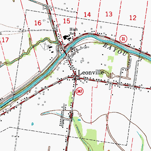 Topographic Map of Leonville, LA