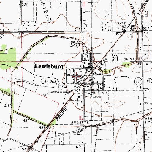 Topographic Map of Lewisburg, LA