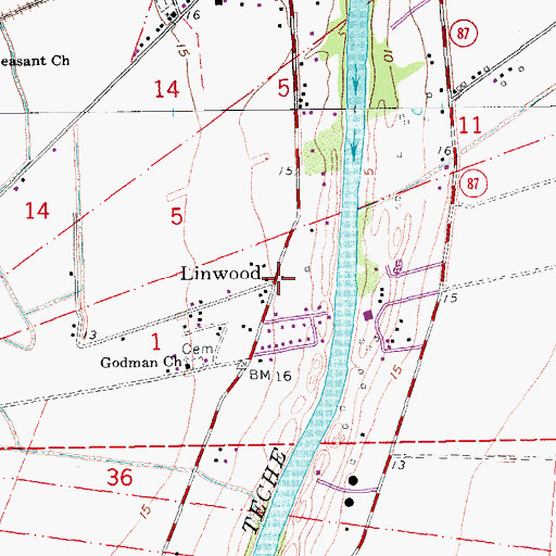 Topographic Map of Linwood, LA