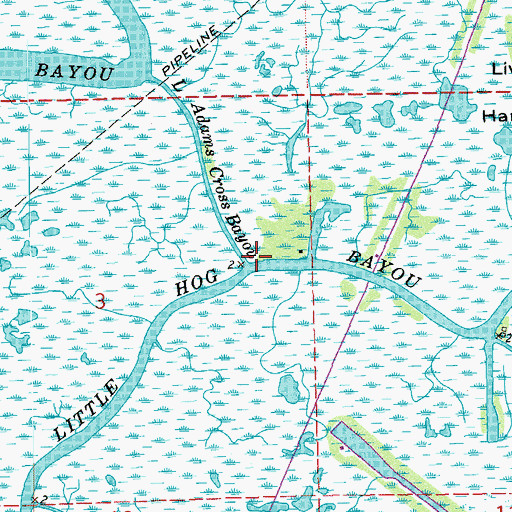 Topographic Map of Little Adams Cross Bayou, LA