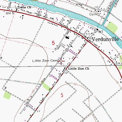 Topographic Map of Little Zion Cemetery, LA