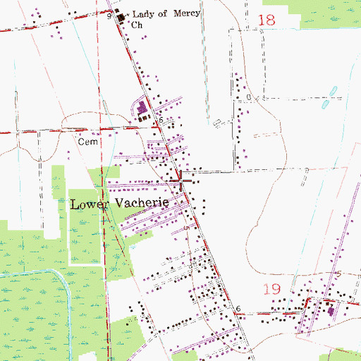 Topographic Map of Lower Vacherie, LA