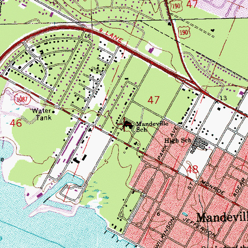 Topographic Map of Mandeville Elementary School, LA