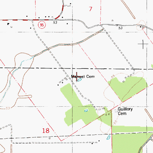 Topographic Map of Manuel Cemetery, LA