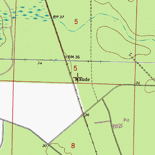 Topographic Map of Maude, LA