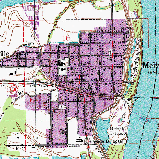 Topographic Map of Melville, LA