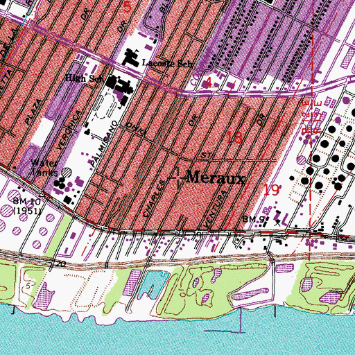 Topographic Map of Meraux, LA