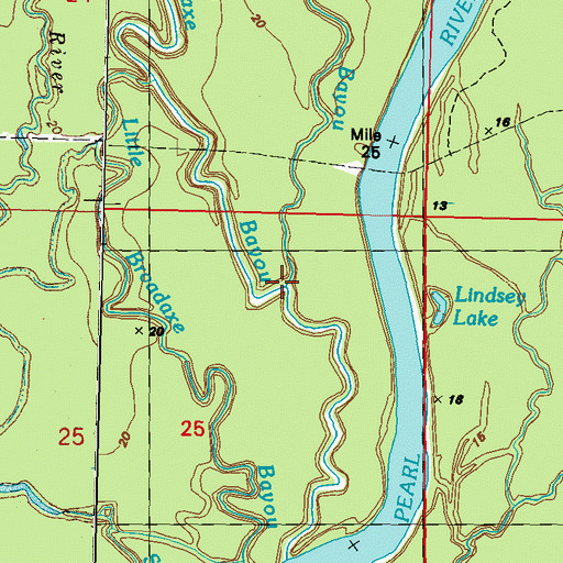 Topographic Map of Middle Bayou, LA