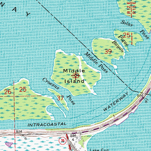 Topographic Map of Middle Island, LA