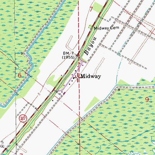 Topographic Map of Midway, LA