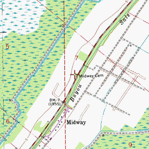 Topographic Map of Midway Cemetery, LA