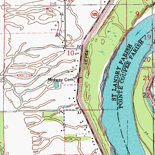 Topographic Map of Midway Cemetery, LA
