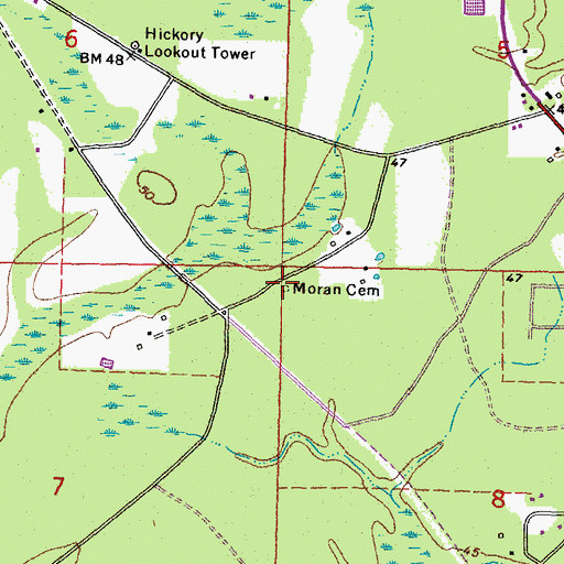 Topographic Map of Moran Cemetery, LA