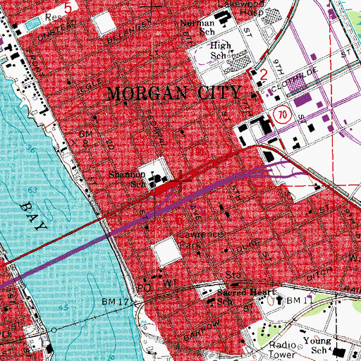 Topographic Map of Morgan City, LA