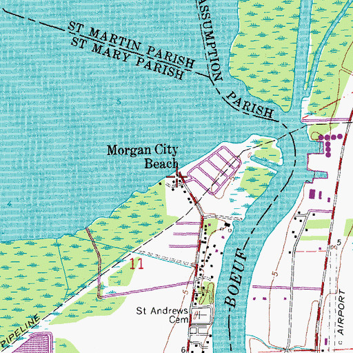 Topographic Map of Morgan City Beach, LA
