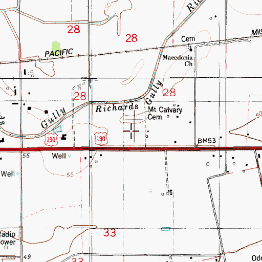 Topographic Map of Mount Calvary Cemetery, LA