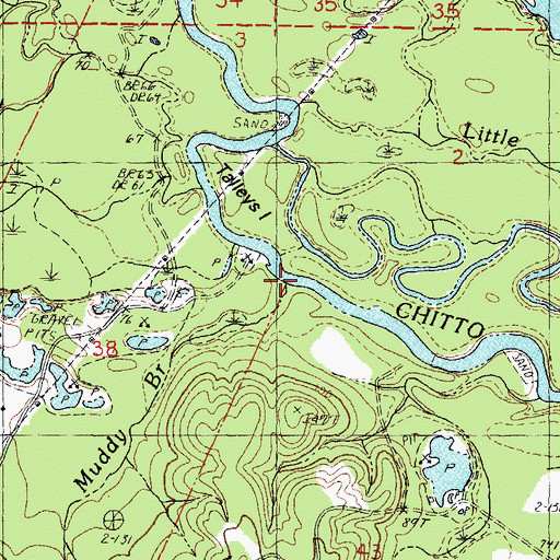 Topographic Map of Muddy Branch, LA