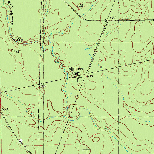 Topographic Map of Mullens Cemetery, LA