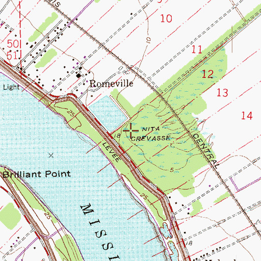Topographic Map of Nita Crevasse, LA
