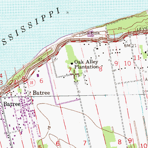 Topographic Map of Oak Alley Plantation, LA