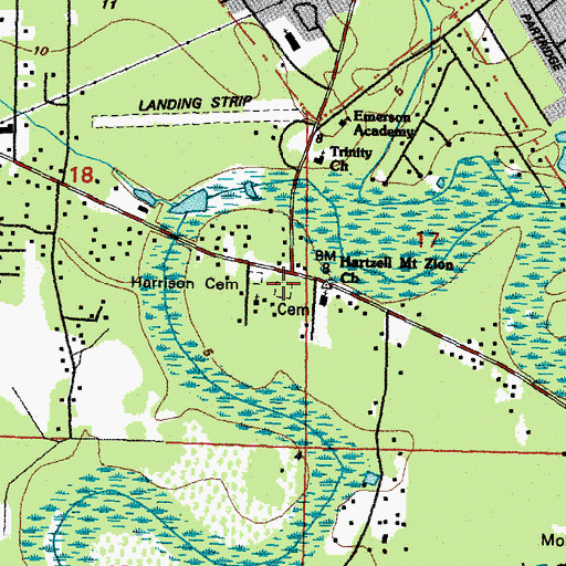 Topographic Map of Oak Grove Cemetery, LA