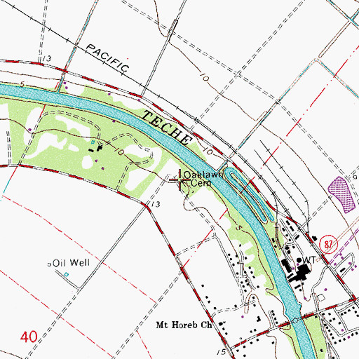Topographic Map of Oaklawn Cemetery, LA