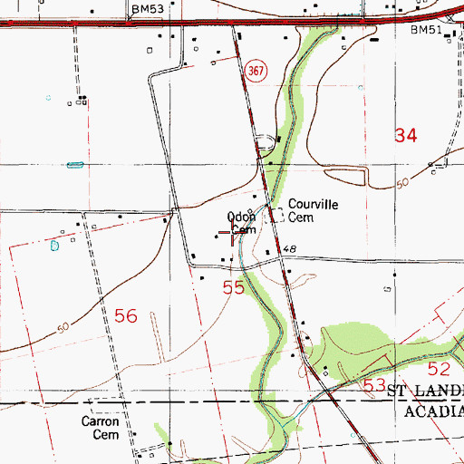 Topographic Map of Odon Cemetery, LA
