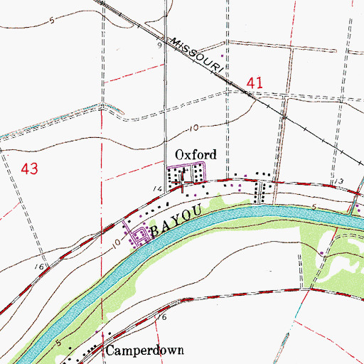 Topographic Map of Oxford, LA