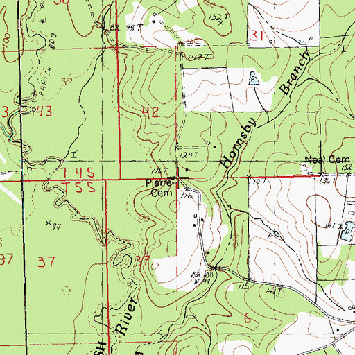 Topographic Map of Pierre Cemetery, LA