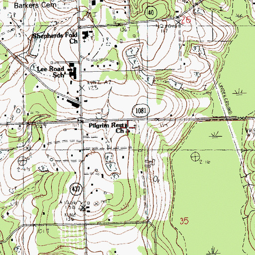 Topographic Map of Pilgrim Rest Church, LA