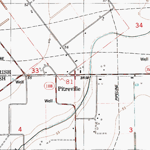 Topographic Map of Pitreville, LA