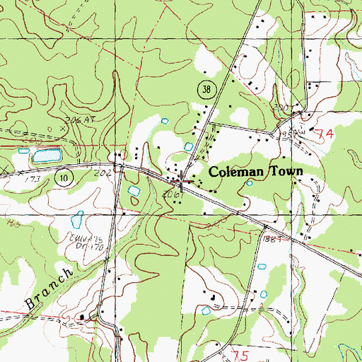 Topographic Map of Coleman Town, LA