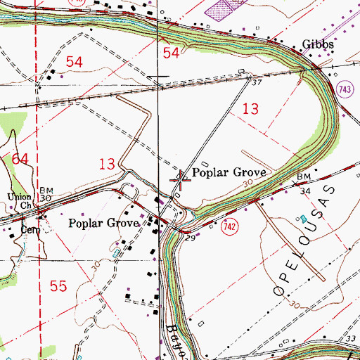 Topographic Map of Poplar Grove, LA