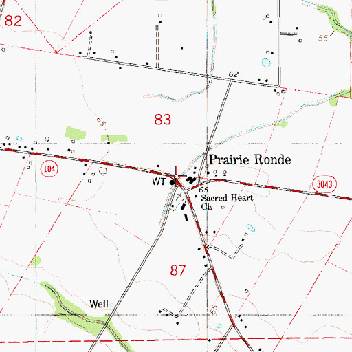 Topographic Map of Prairie Ronde, LA