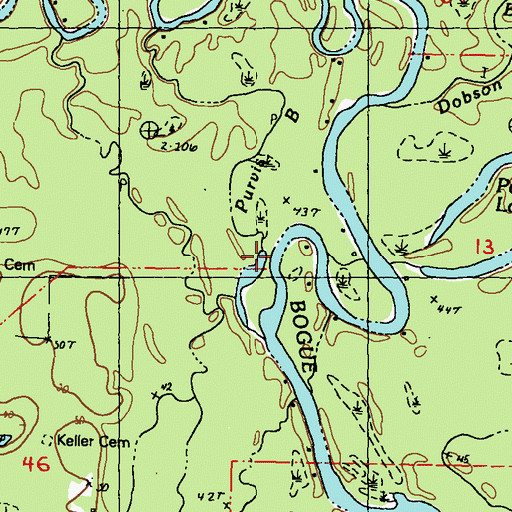 Topographic Map of Purns Bayou, LA