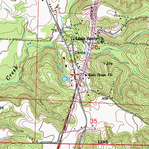 Topographic Map of Little Sandy, AL