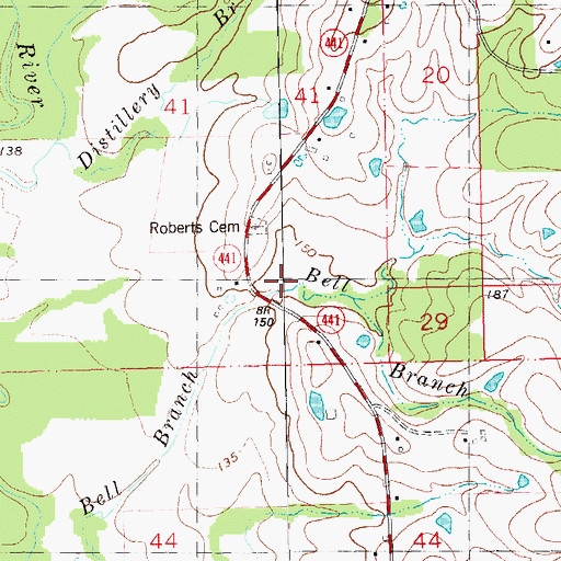 Topographic Map of Roberts Cemetery, LA