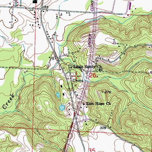 Topographic Map of Little Sandy Cemetery, AL