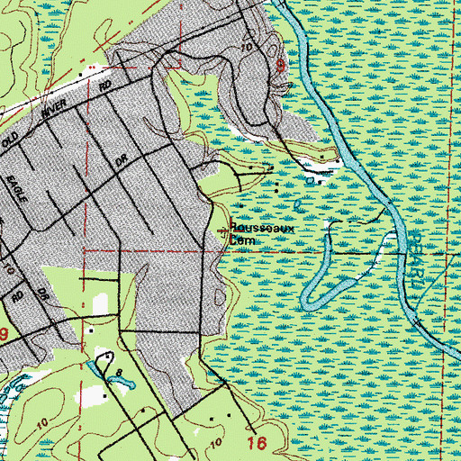 Topographic Map of Rousseaux Cemetery, LA