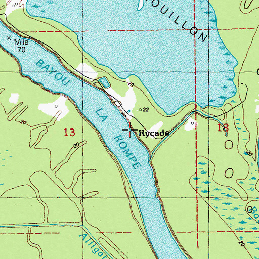 Topographic Map of Rycade, LA