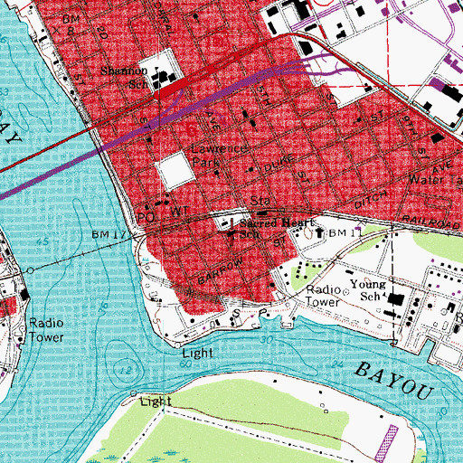 Topographic Map of Sacred Heart School, LA