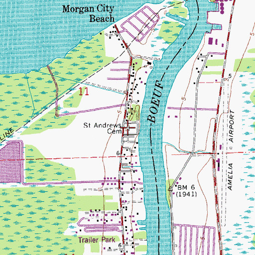 Topographic Map of Saint Andrews Cemetery, LA